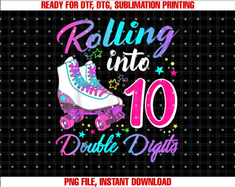 Rolling Into 10 Double Digits Roller Skates 10th Birthday T-shirt