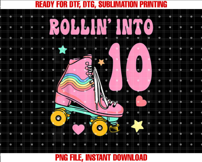 Rolling Into 10 Years Old Roller Skating Girl 10th Birthday T-shirt
