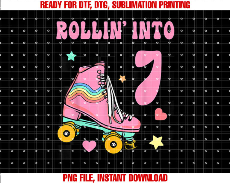 Rolling Into 7 Years Old Roller Skating Girl 7th Birthday T-shirt