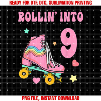 Rolling Into 9 Years Old Roller Skating Girl 9th Birthday T-shirt