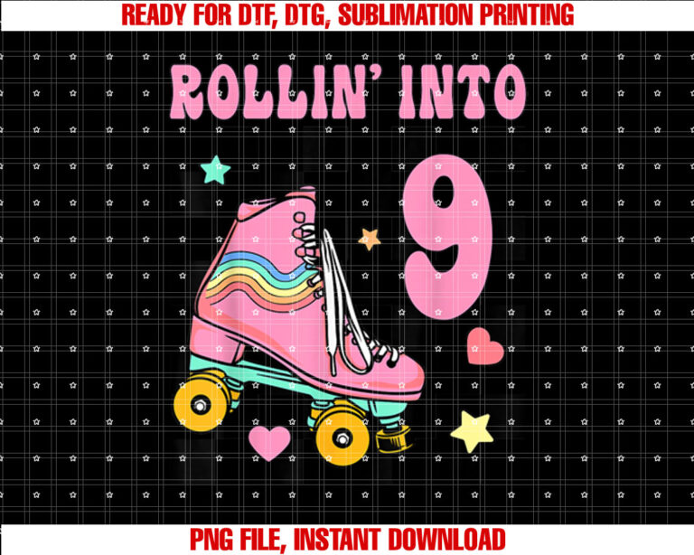 Rolling Into 9 Years Old Roller Skating Girl 9th Birthday T-shirt