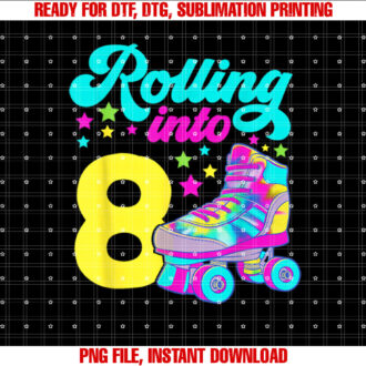 Rolling into 8 Girls 8th Birthday Roller Skates T-shirt