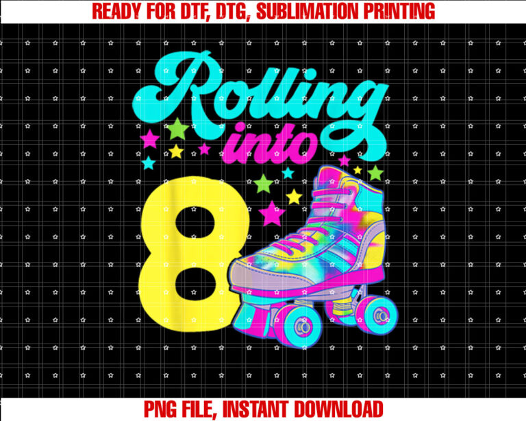 Rolling into 8 Girls 8th Birthday Roller Skates T-shirt