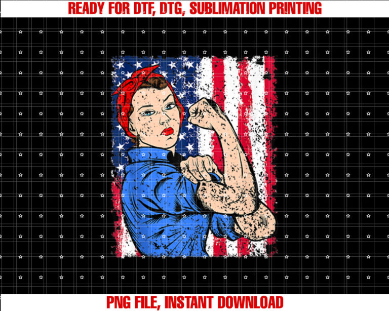 Rosie The Riveter Feminist Patriotic USA Flag 4th of July T-shirt
