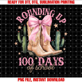 Rounding Up 100 Days of School Pink Coquette Bow Teacher T-shirt