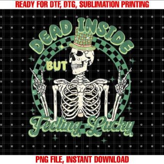 Skeleton Dead Inside But Feeling Lucky Checkered St Patrick T-shirt