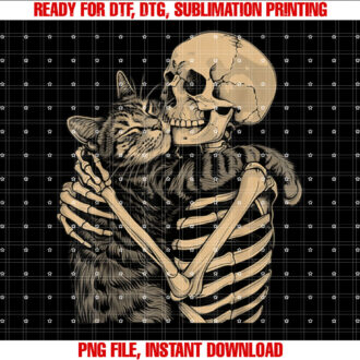 Skeleton Hugging Cat Halloween Cat Lover Cat Mom Dad T-shirt