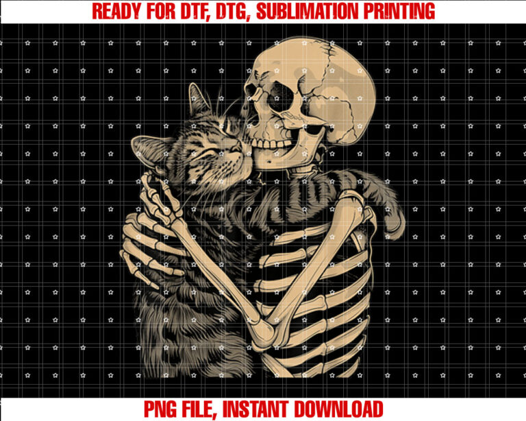 Skeleton Hugging Cat Halloween Cat Lover Cat Mom Dad T-shirt