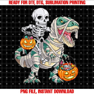 Skeleton Riding Mummy Dinosaur T rex Halloween Funny Pumpkin T-shirt