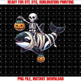 Skeleton Riding Mummy Orca Halloween Candy Whale Funny T-shirt