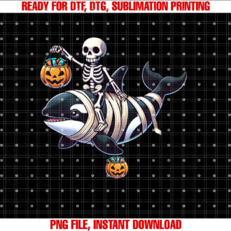 Skeleton Riding Mummy Orca Halloween Candy Whale Funny T-shirt