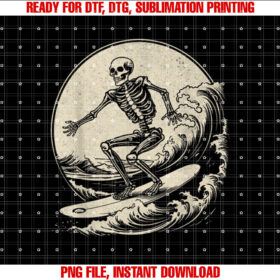 Skeleton Surfer Vintage Big Wave Surfing Funny Halloween T-shirt