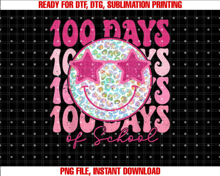 Smile Face Pink Groovy Happy 100 Days of School Kids Girls T-shirt