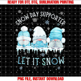 Snow Day Supporter Let It Snow Cute Blue Gnome Xmas Holiday T-shirt