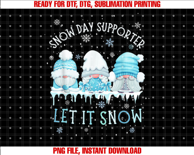 Snow Day Supporter Let It Snow Cute Blue Gnome Xmas Holiday T-shirt