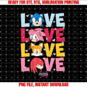 Sonic the Hedgehog Love Cute Characters Stack Chest T-shirt
