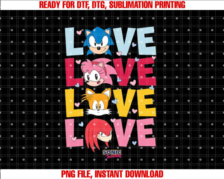 Sonic The Hedgehog Love Cute Characters Stack Chest T-shirt
