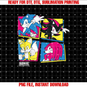 Sonic the Hedgehog Sonic Shadow Tails Knuckles Retro Panels T-shirt