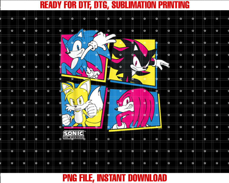 Sonic The Hedgehog Sonic Shadow Tails Knuckles Retro Panels T-shirt