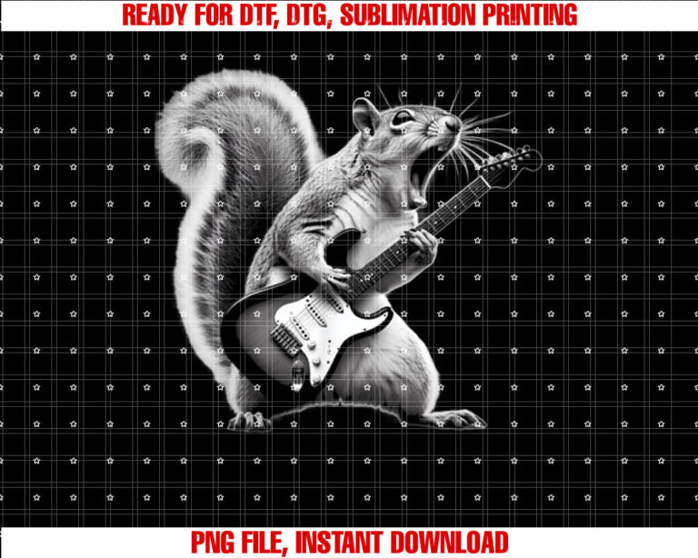 Squirrel Playing Guitar Rock and Roll For Men Women Kids T-shirt