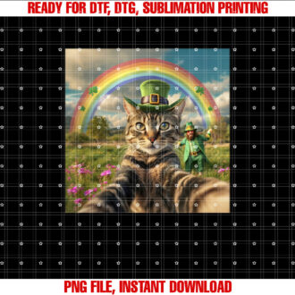 St Patricks Day Cat Selfie With Leprechaun Funny Photo T-shirt