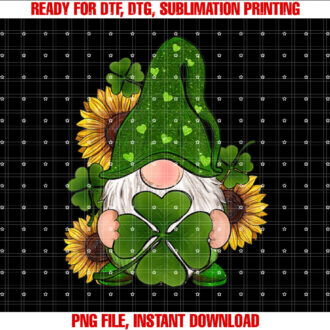 St Patricks Day Cute Gnomes Holding Shamrock Sunflower T-shirt