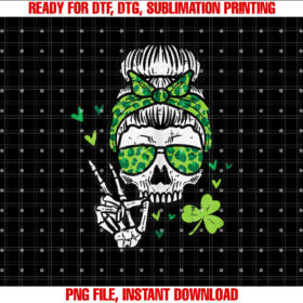 St Patricks Day Skull Messy Bun Saint Pattys Paddys Women T-shirt