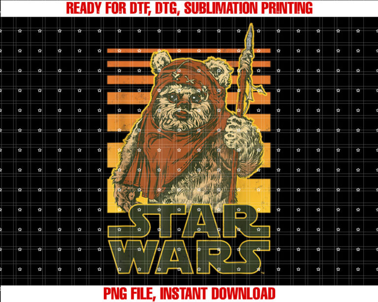 Star Wars Wicket Retro Ewok Sunset Halftone Graphic T-shirt