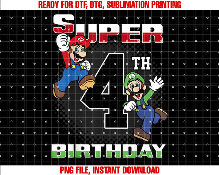 Super Mario And Luigi Super Birthday 4th Birthday Portrait T-shirt