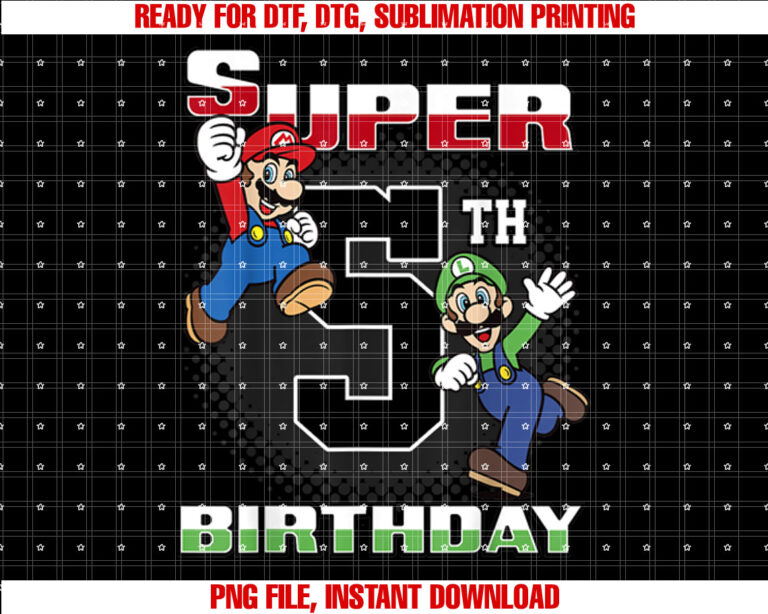 Super Mario And Luigi Super Birthday 5th Birthday Portrait T-shirt