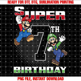 Super Mario and Luigi Super Birthday 7th Birthday Portrait T-shirt
