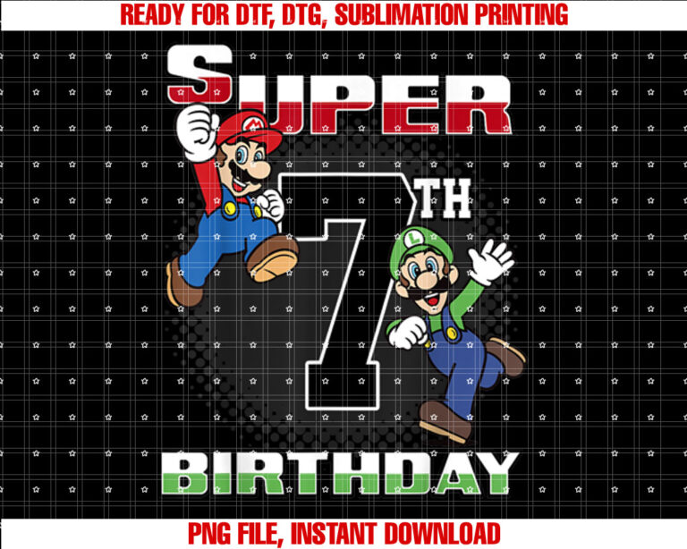 Super Mario And Luigi Super Birthday 7th Birthday Portrait T-shirt