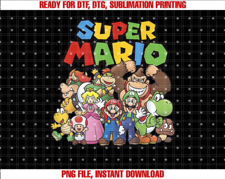 Super Mario Full Cast Group Shot Classic Graphic T-shirt