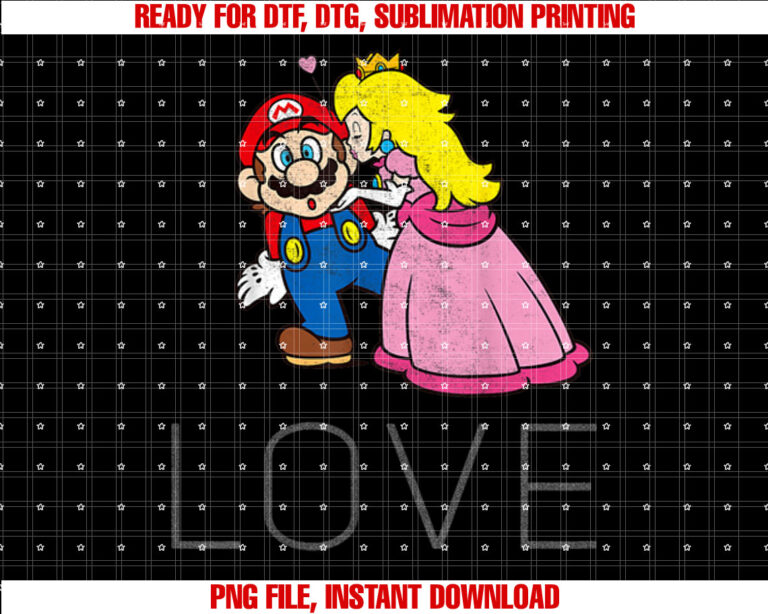 Super Mario Princess Peach Kiss Love Graphic T-shirt