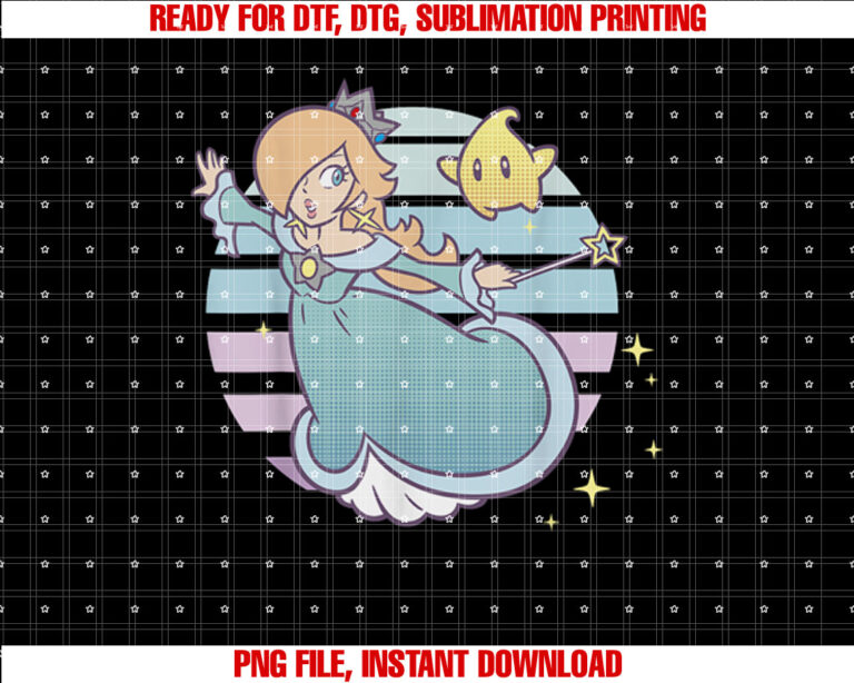 Super Mario Rosalina And Luma Striped Background Portrait T-shirt