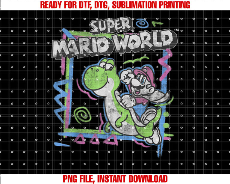 Super Mario World 90s Neon Abstract Nintendo Yoshi Ride T-shirt