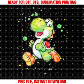 Super Mario Yoshi Watercolor Splatter Portrait T-shirt