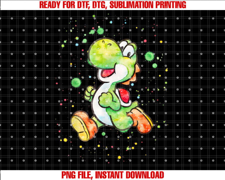 Super Mario Yoshi Watercolor Splatter Portrait T-shirt