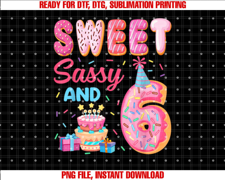 Sweet Sassy and 6 Birthday Donut Theme 6th Birthday T-shirt