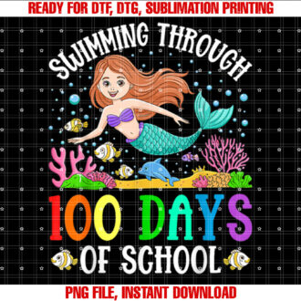 Swimming Through 100 Days Of School Mermaid Kids Teacher T-shirt