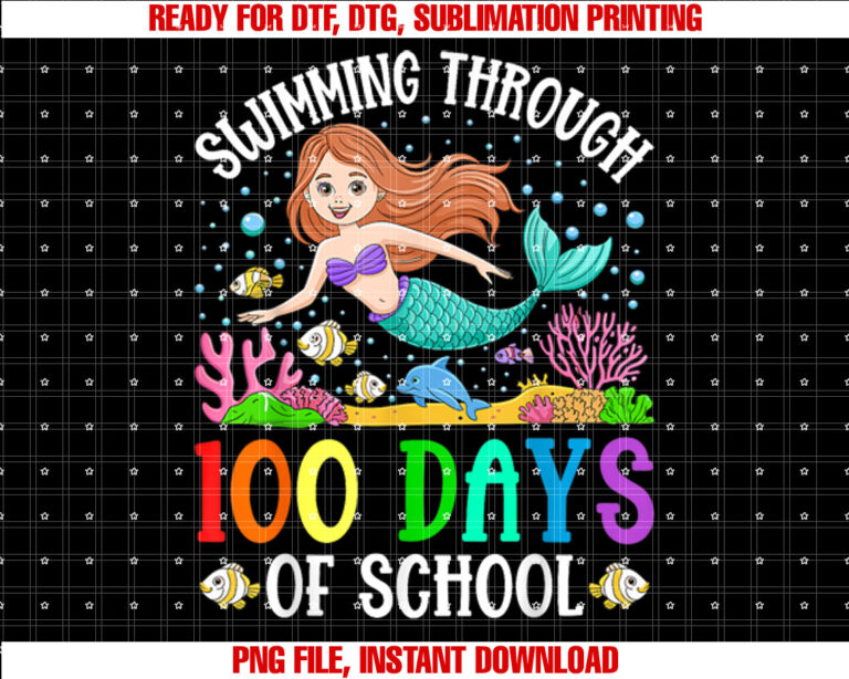Swimming Through 100 Days Of School Mermaid Kids Teacher T-shirt