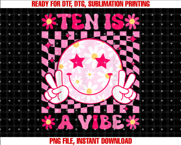 Ten Is A Vibe Birthday Groovy 10 Year Old Girl 10th Birthday T-shirt