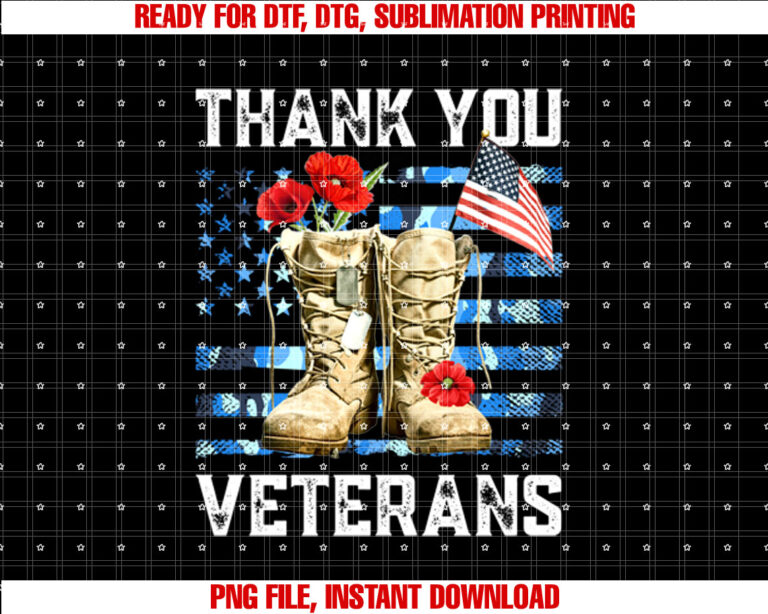 Thank you veterans combat boots poppy flower for veteran day T-shirt