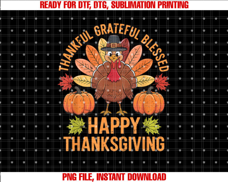 Thankful Grateful Blessed Turkey Women Happy Thanksgiving T-shirt