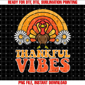 Thankful Vibes Turkey Rainbow Funny Retro Thanksgiving Women T-shirt