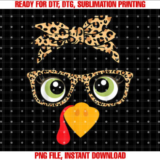 Thanksgiving Turkey Face Leopard Print Glasses Women Girls T-shirt