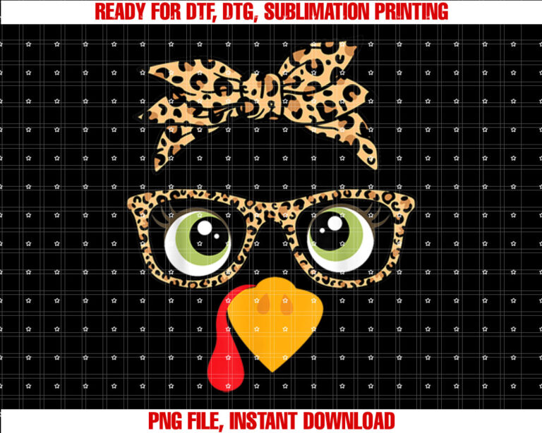 Thanksgiving Turkey Face Leopard Print Glasses Women Girls T-shirt