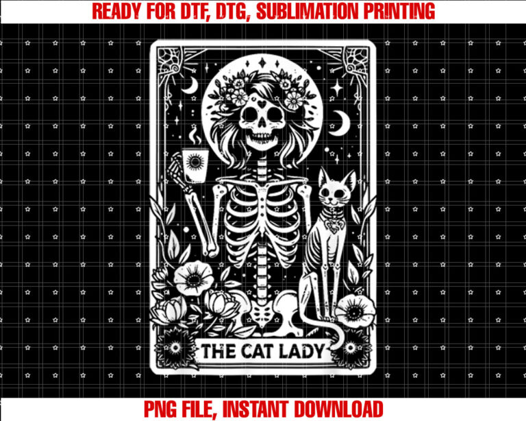 The Cat Lady Tarot Cards Skeleton Coffee Cat Tarot Card T-shirt