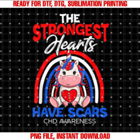 The Strongest Hearts Have Scars Chd Awareness Cute Unicorn T-shirt