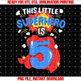 This Little Superhero is 5 Kids Boys 5th Birthday Party T-shirt